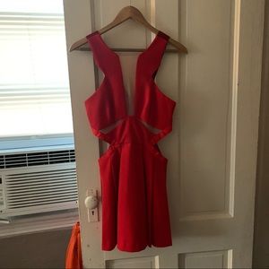 Three Floor Symmetrical red hot mini dress